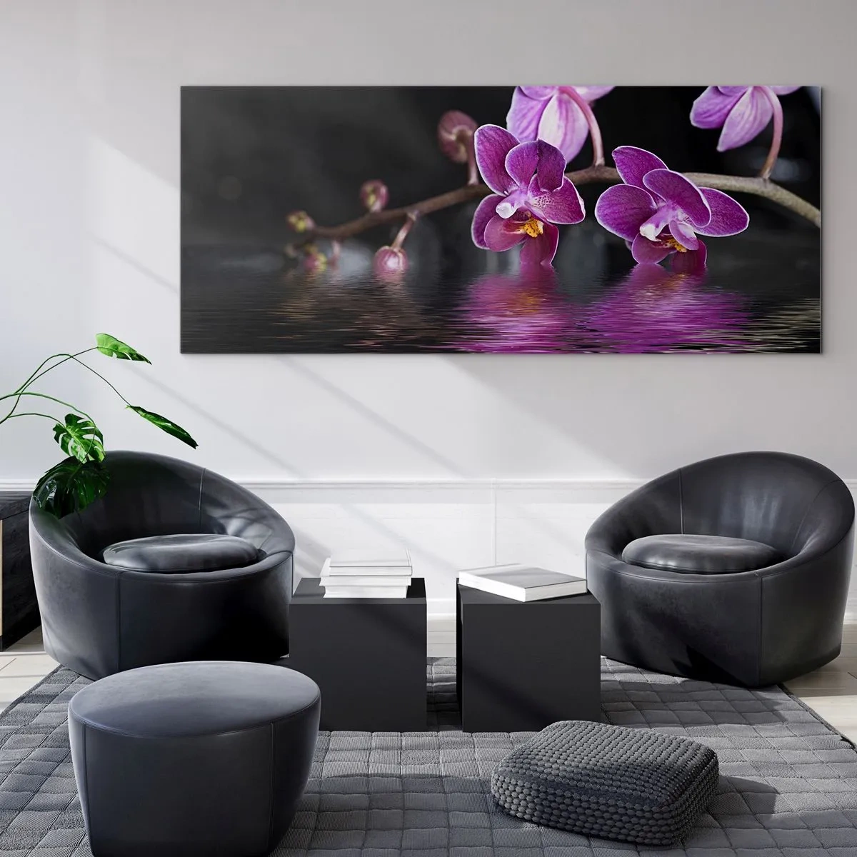 Quadro su vetro - La bellezza riflessa dai gigli - 90x30 cm