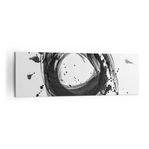 Quadro su tela - Stampe su Tela - Astrazione nera a forma di cerchio su sfondo bianco - 160x50cm - Il vortice della creazione - Decorazione murale moderna per soggiorno e camera da letto ARTTOR