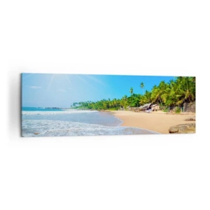 Quadro su tela - Stampe su Tela - Spiaggia tropicale con palme e cielo azzurro - 160x50cm - Un luogo esotico per te - Decorazione murale moderna per soggiorno e camera da letto ARTTOR