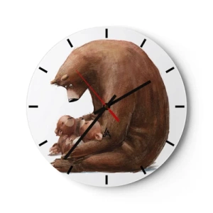 Orologio da parete - Orologio in Vetro - Un orsacchiotto che abbraccia due orsetti su uno sfondo bianco - 30x30cm - Sogni d'oro, bambini - Decorazione murale moderna per soggiorno, cucina e camera da letto ARTTOR