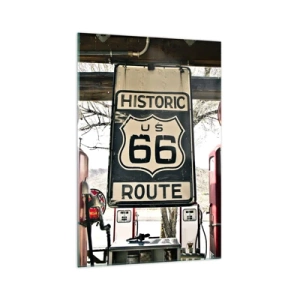 Quadro su vetro - Stazione di servizio storica della Route 66 - 70x100cm - Viaggio retro americano - Decorazione murale moderna per soggiorno e camera da letto ARTTOR