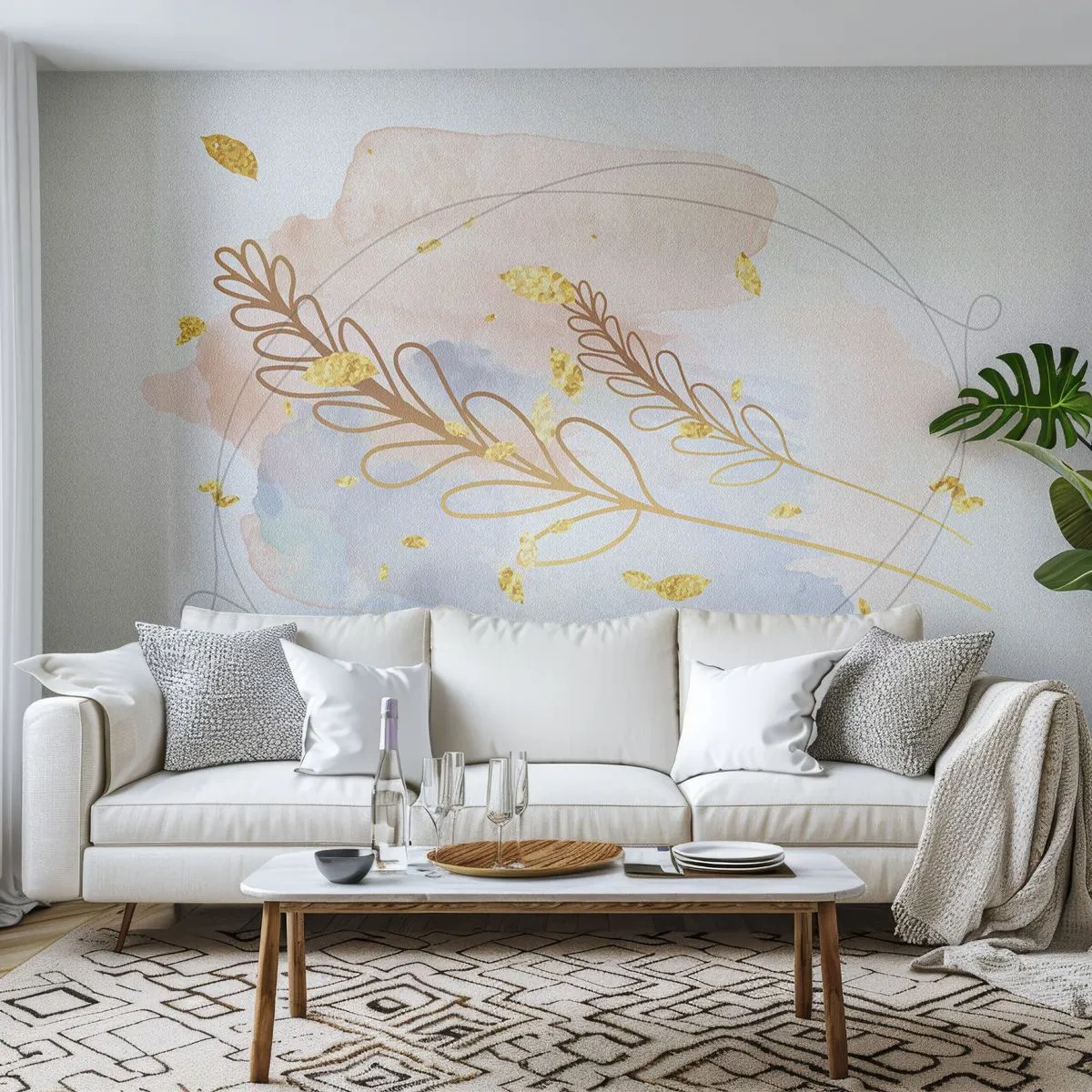 Fotomurali Autoadesivo Deluxe Sticker - Soffio d'oro - Luminoso, Minimalista, Moderno - 300x210 cm