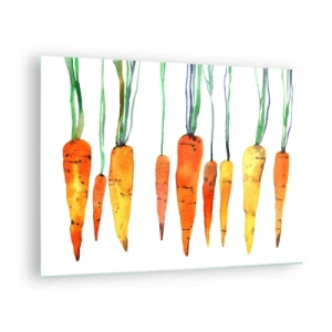 Quadro su vetro - Carote acquerellate in varie tonalità di arancione con steli verdi - 70x50cm - La bellezza della semplicità - Decorazione murale moderna per soggiorno e camera da letto ARTTOR
