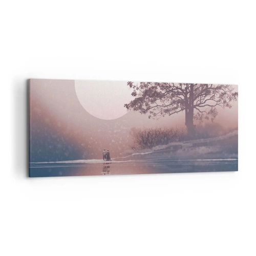 Quadro su tela - Stampe su Tela - Scena romantica con la luna e un albero in riva all'acqua - 120x50cm - Meraviglie della notte - Decorazione murale moderna per soggiorno e camera da letto ARTTOR