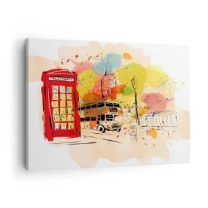Quadro su tela - Stampe su Tela - Tema di Londra con autobus rosso e cabina - 70x50cm - La città della varietà - Decorazione murale moderna per soggiorno e camera da letto ARTTOR