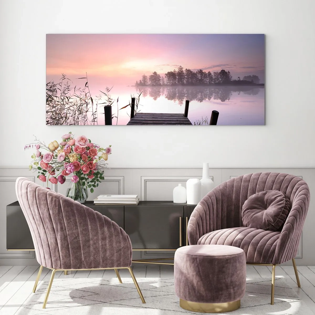 Quadro su vetro - Nebbia color lilla - 90x30 cm