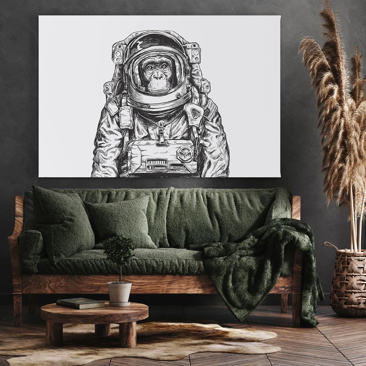 Quadro su tela - Stampe su Tela - Immagine di un astronauta in tuta spaziale con la testa di una scimmia - 120x80cm - Evoluzione alternativa - Decorazione murale moderna per soggiorno e camera da letto ARTTOR