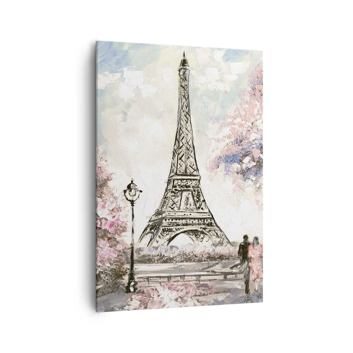 Quadro su tela - Stampe su Tela - La Torre Eiffel circondata da alberi in fiore - 70x100cm - Passeggiata a Parigi in aprile - Decorazione murale moderna per soggiorno e camera da letto ARTTOR