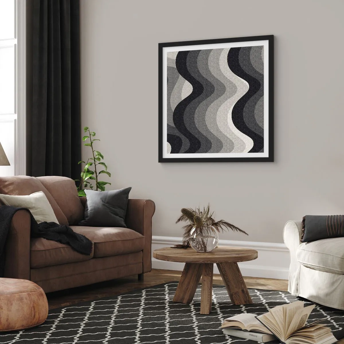 Poster in cornice nera - Un'onda dopo l'altra - 40x40 cm