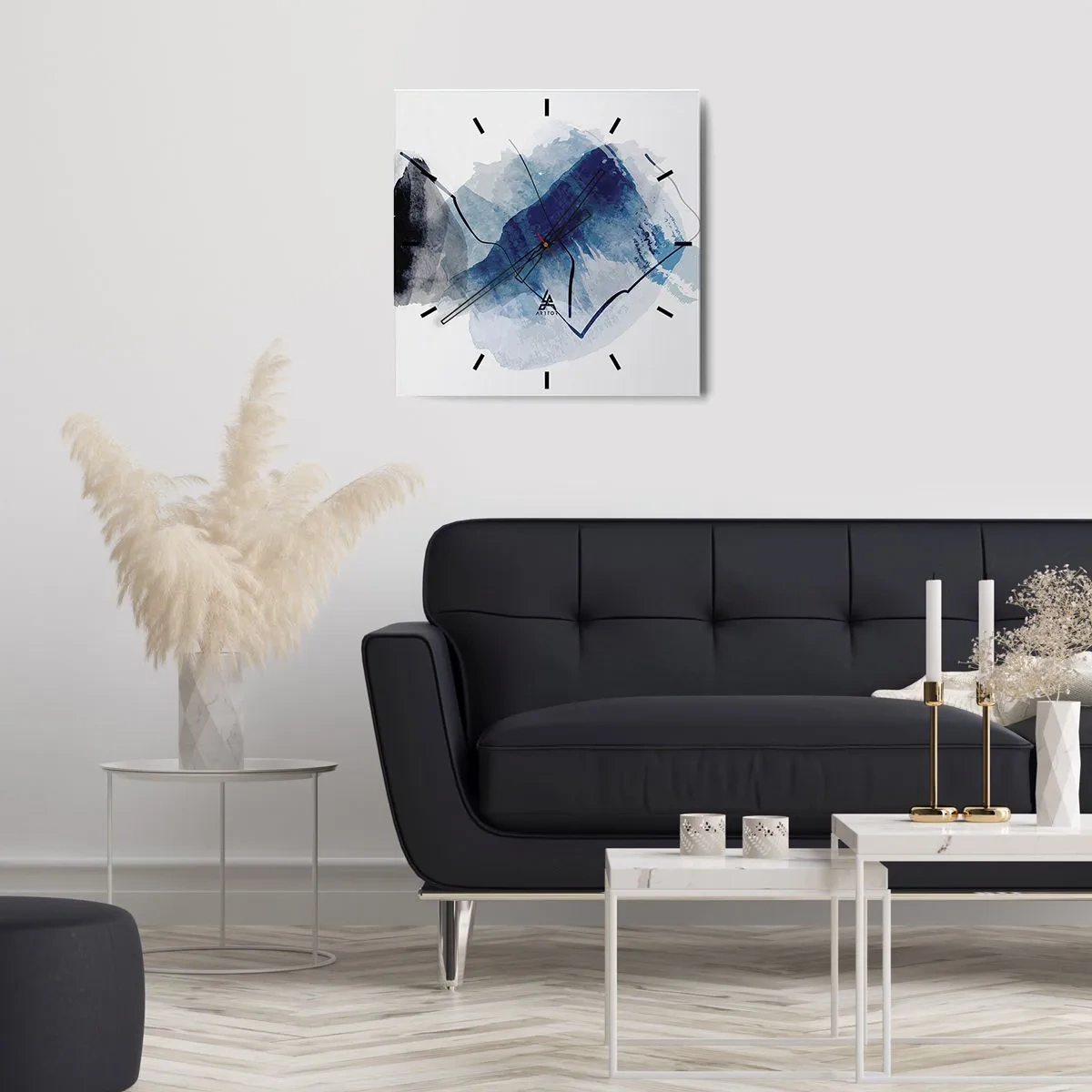 Orologio da parete - Orologio in Vetro - Forme astratte nei toni del blu con linee delicate - 30x30cm - Monte di ghiaccio - Decorazione murale moderna per soggiorno e camera da letto ARTTOR