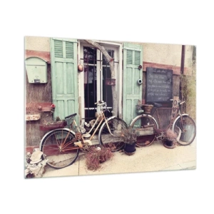 Quadro su vetro - Paesaggio provinciale con biciclette - 100x70cm - Evviva la provincia - Decorazione murale moderna per soggiorno e camera da letto ARTTOR