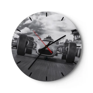Orologio da parete - Orologio in Vetro - Un'auto da corsa in movimento su una pista da corsa - 30x30cm - C'è la forza! - Decorazione murale moderna per soggiorno, cucina e camera da letto ARTTOR
