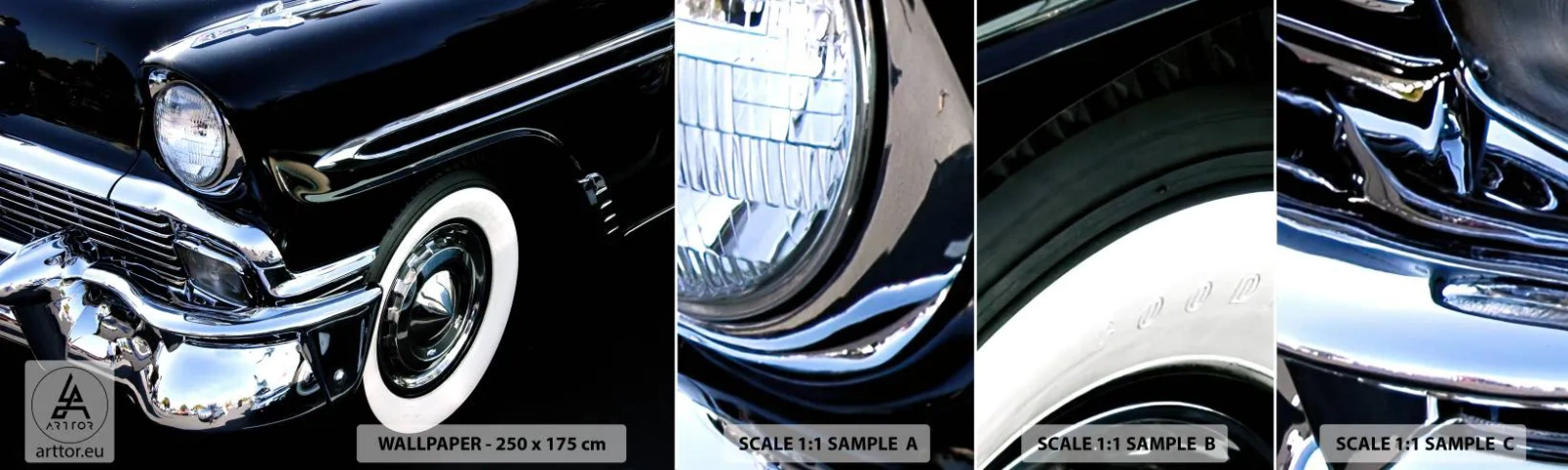 Campione Di Fotomurale Standard Eco - Classicità in argento, nero e bianco - Settore automobilistico, Auto, bianco e nero - 100x30 cm