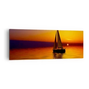 Quadro su tela - Stampe su Tela - Una barca a vela su un mare calmo al tramonto - 140x50cm - Che silenzio al tramonto... - Decorazione murale moderna per soggiorno e camera da letto ARTTOR