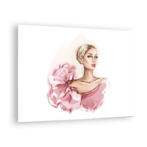 Quadro su vetro - Ritratto stilizzato di una donna in abito rosa - 70x50cm - Come un quadro... - Decorazione murale moderna per soggiorno e camera da letto ARTTOR