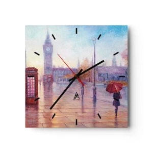 Orologio da parete - Orologio in Vetro - Strada di Londra con il Big Ben in una giornata piovosa - 30x30cm - Giorno d'autunno a Londra - Decorazione murale moderna per soggiorno e camera da letto ARTTOR