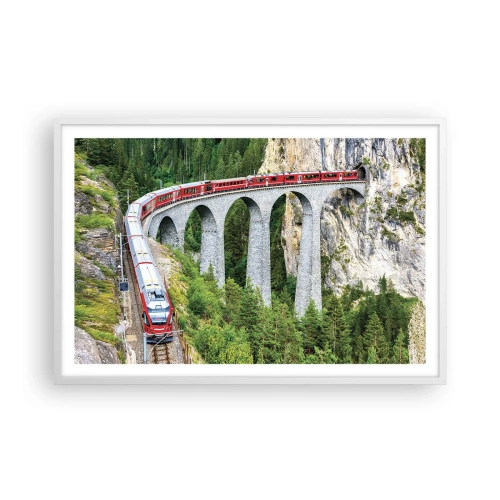 Poster in cornice bianca - Il treno tra i monti - 91x61 cm