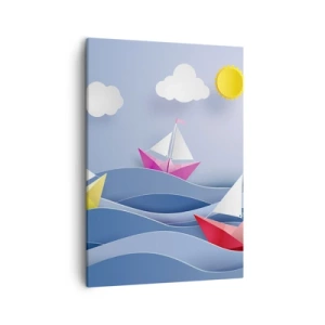 Quadro su tela - Stampe su Tela - Barche a vela colorate sulle onde in una giornata di sole - 50x70cm - Come è bello dondolare tra le onde - Decorazione murale moderna per soggiorno e camera da letto ARTTOR