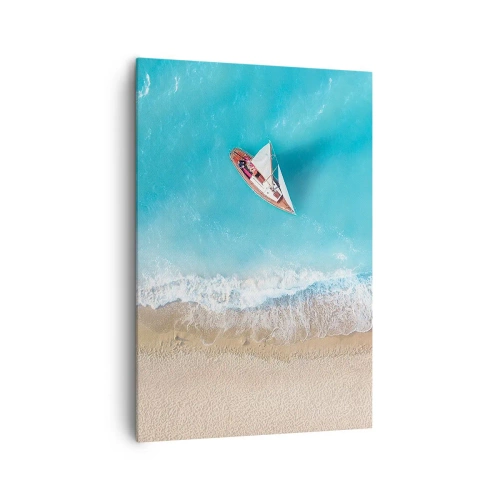 Quadro su tela - Stampe su Tela - Una vista a volo d'uccello di una barca sulla spiaggia - 70x100cm - Al confine del blu e dell'oro - Decorazione murale moderna per soggiorno e camera da letto ARTTOR