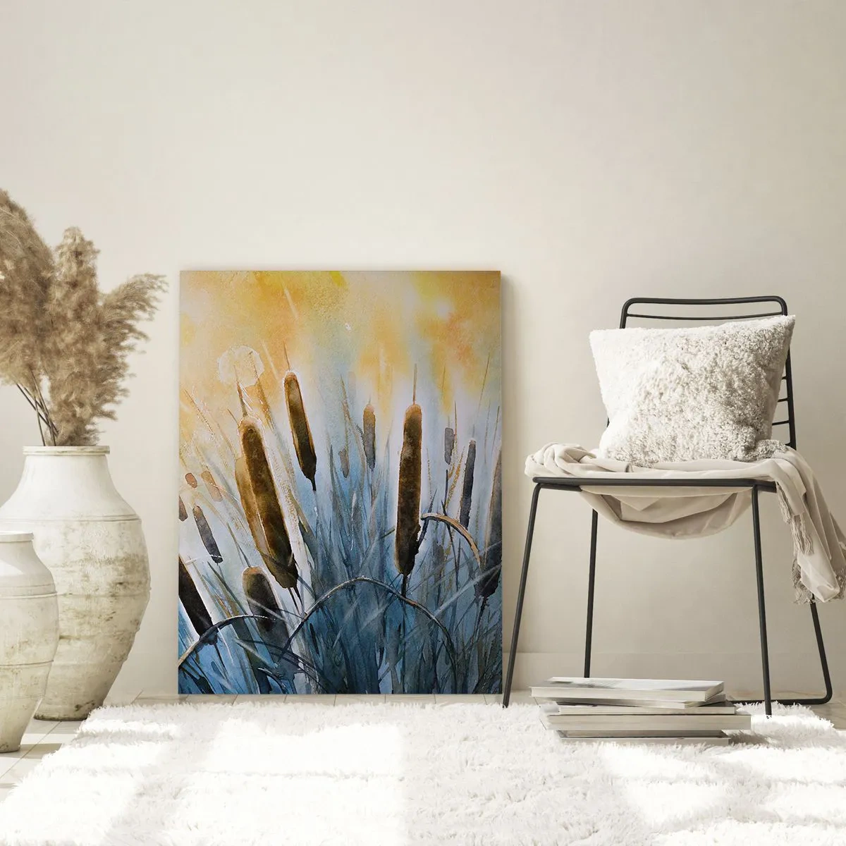 Quadro su vetro - Canne pittoresche sotto i raggi del sole - 70x100cm - Fresco dell'acqua, calore del sole - Decorazione murale moderna per soggiorno e camera da letto ARTTOR