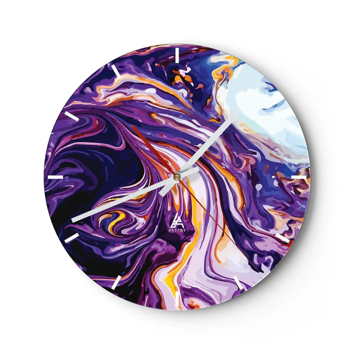 Orologio da parete - Orologio in Vetro - Vortici astratti viola con accenti luminosi - 30x30cm - Curvatura dello spazio in viola - Decorazione murale moderna per soggiorno, cucina e camera da letto ARTTOR