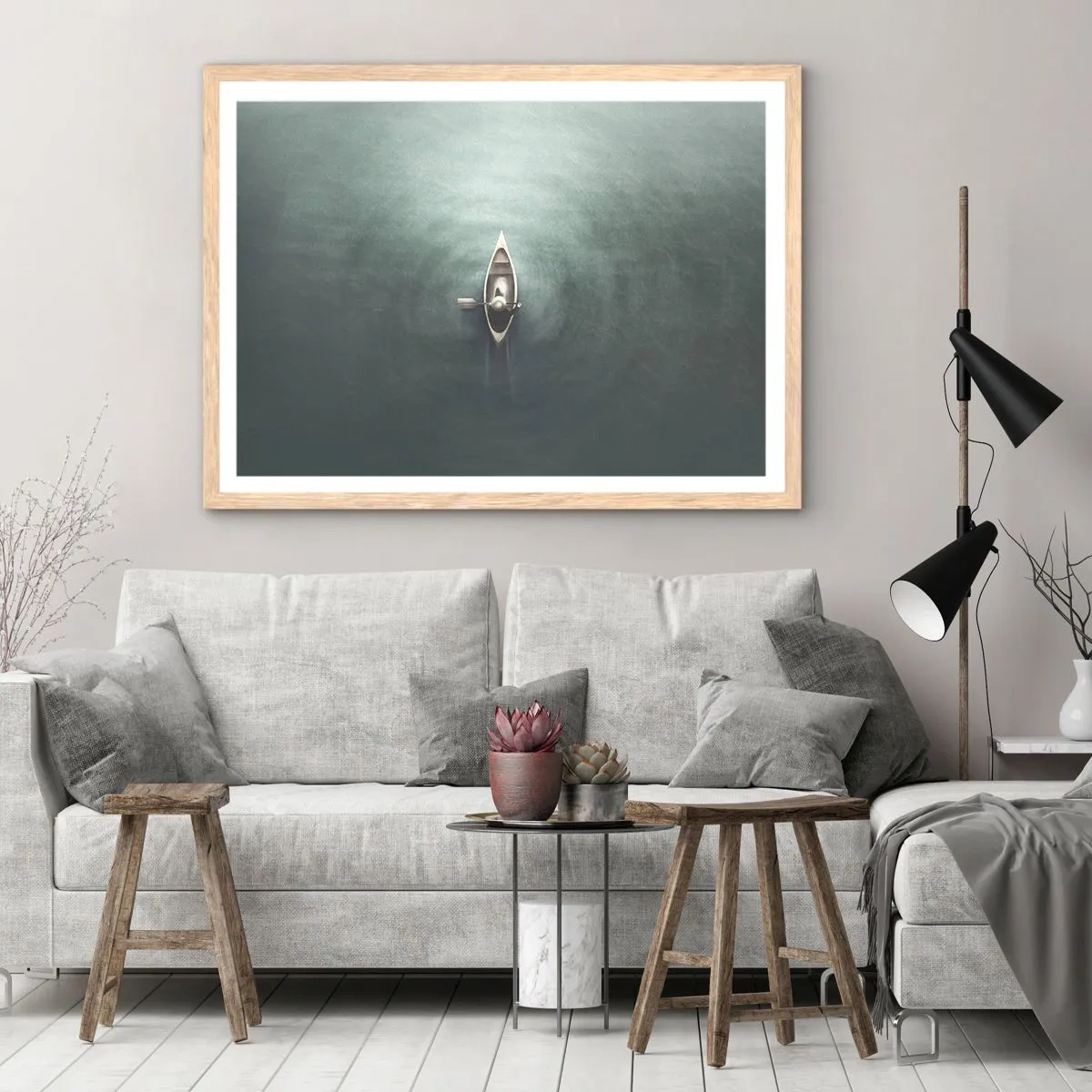 Poster in cornice rovere chiaro - Nel lago al chiaro di luna - 91x61 cm