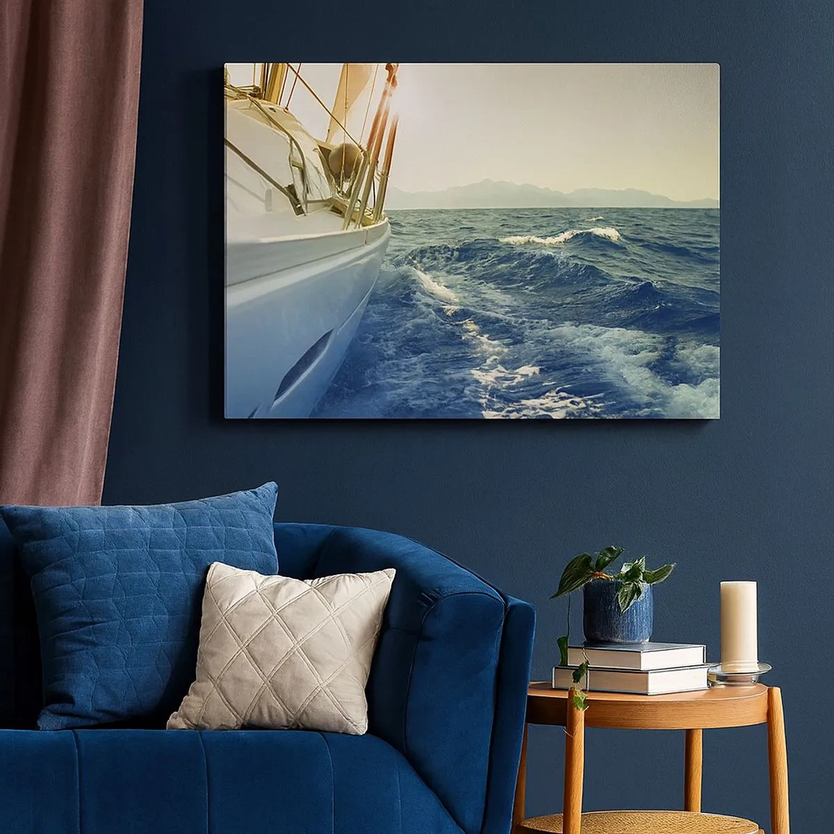 Quadro su tela - Stampe su Tela - Uno yacht in mare aperto con vista sulle onde - 70x50cm - Verso l'avventura - Decorazione murale moderna per soggiorno e camera da letto ARTTOR
