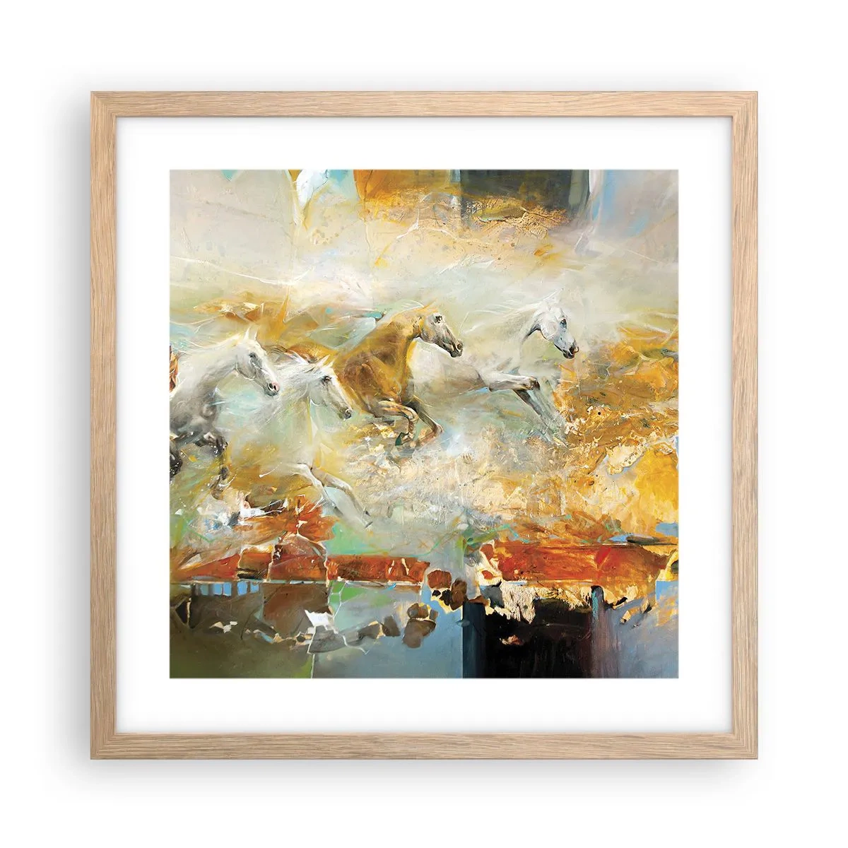 Poster in cornice rovere chiaro - Al galoppo attraverso la luce - 40x40 cm