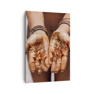 Quadro su tela - Stampe su Tela - Primo piano di mani con glitter in tonalità calde - 70x100cm - Un dono per te - Decorazione murale moderna per soggiorno e camera da letto ARTTOR