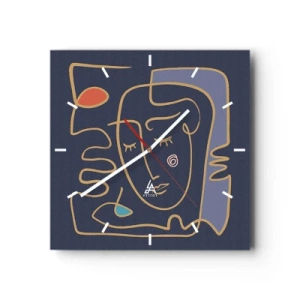 Orologio da parete - Orologio in Vetro - Ritratto astratto del viso in stile minimalista - 30x30cm - Pensierosa - Decorazione murale moderna per soggiorno e camera da letto ARTTOR