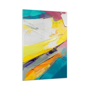 Quadro su vetro - Pennellate astratte in giallo, blu e bianco - 50x70cm - Anatomia della luce - Decorazione murale moderna per soggiorno e camera da letto ARTTOR