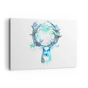 Quadro su tela - Stampe su Tela - Una grafica stravagante di un cervo con un motivo naturale e a farfalla - 100x70cm - La forza e la delicatezza della natura - Decorazione murale moderna per soggiorno e camera da letto ARTTOR