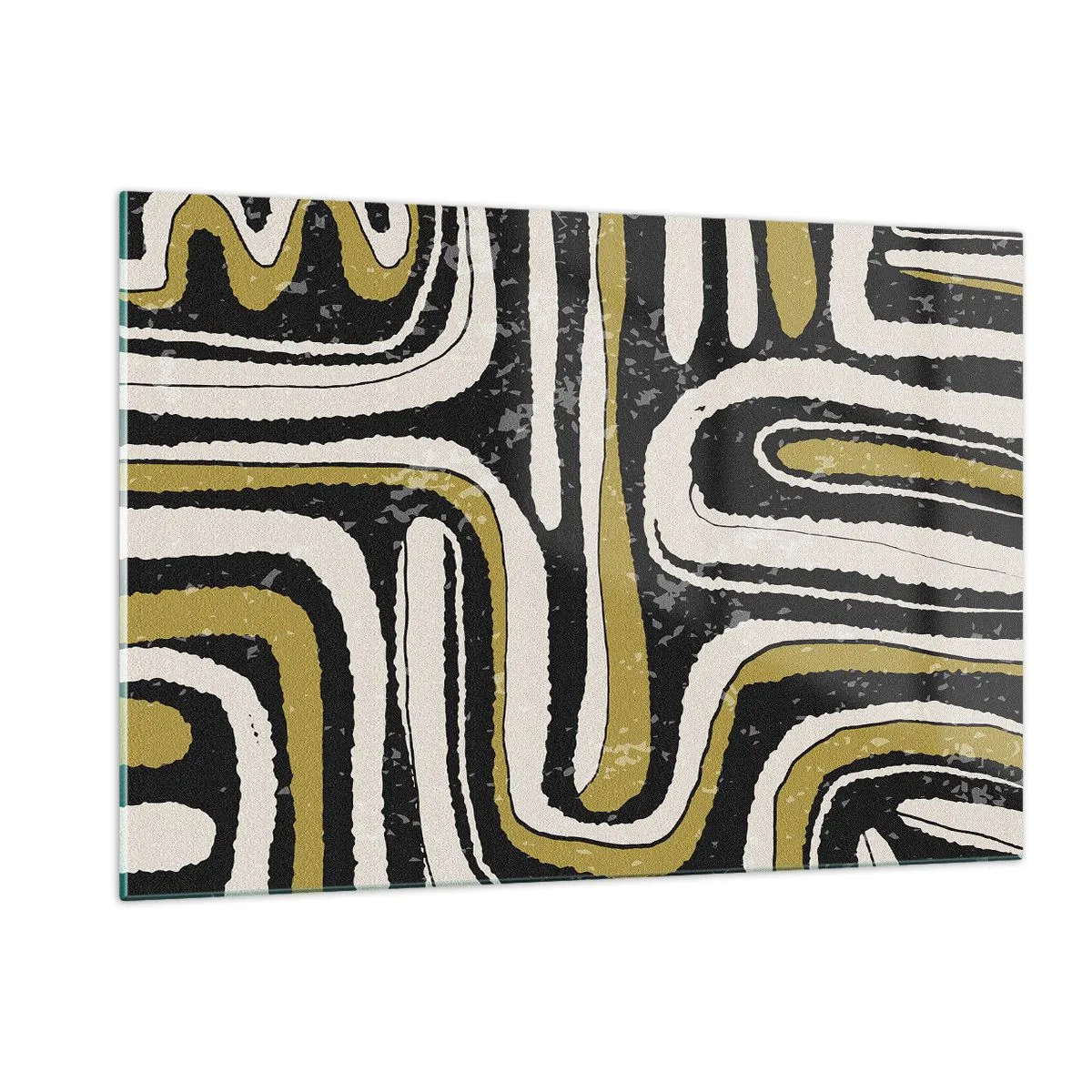 Quadro su vetro - Motivi astratti in nero, bianco e oro - 120x80cm - Composizione: strade e vicoli - Decorazione murale moderna per soggiorno e camera da letto ARTTOR