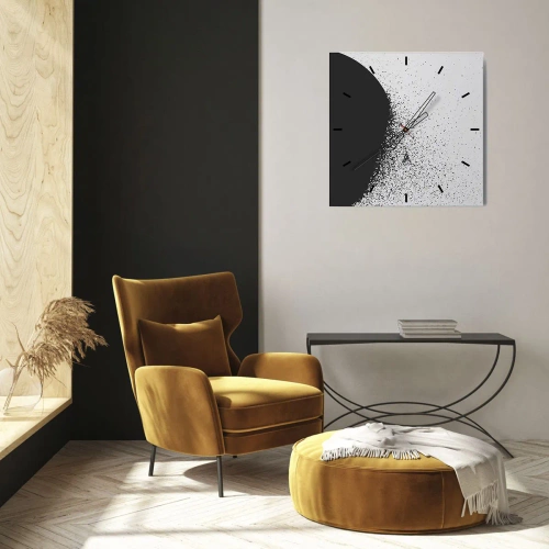 Orologio da parete - Orologio in Vetro - Motivo astratto con particelle nere su sfondo chiaro - 30x30cm - Il movimento delle particelle - Decorazione murale moderna per soggiorno e camera da letto ARTTOR