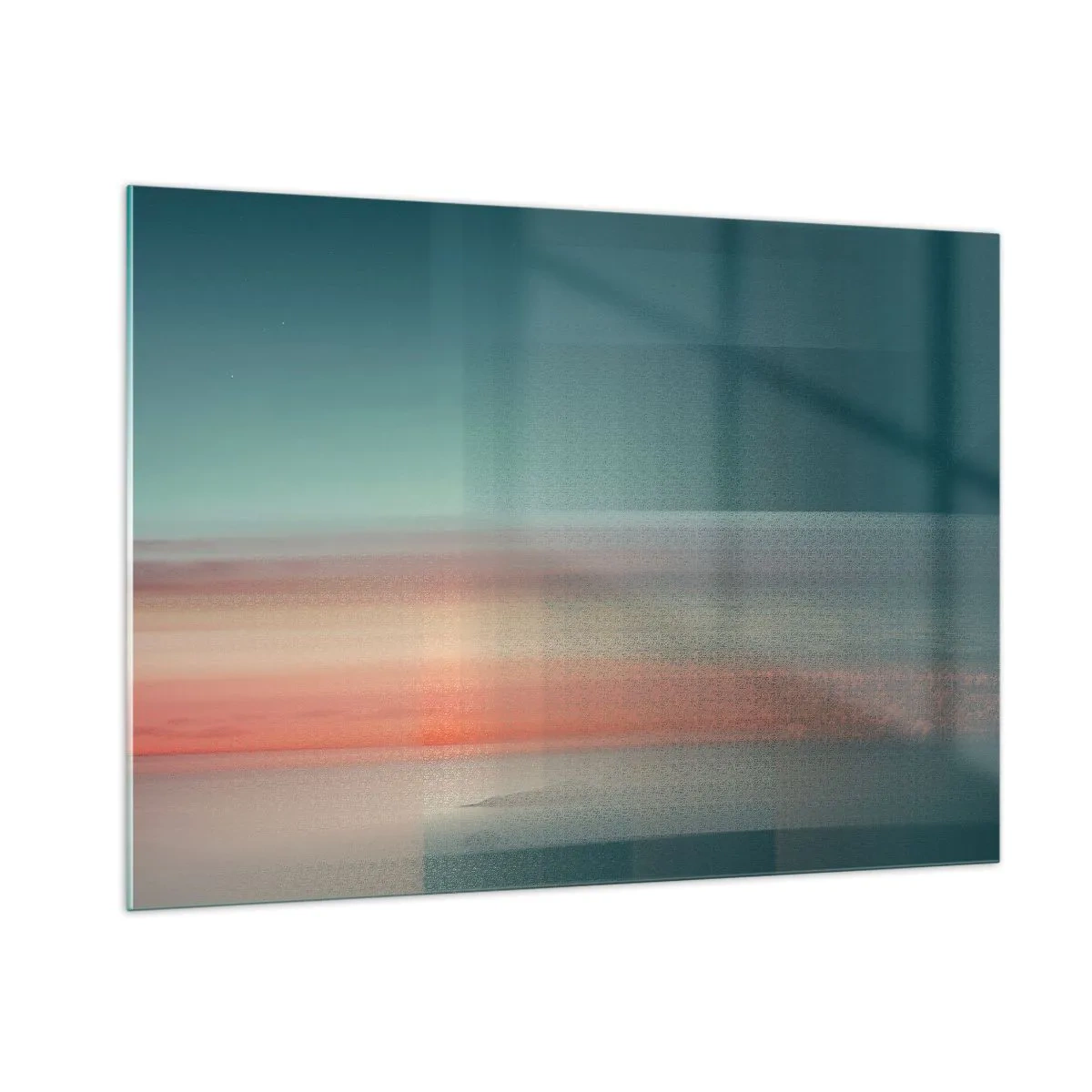 Quadro su vetro - Un'astrazione pastello che ricorda le onde luminose al tramonto. - 100x70cm - Astrazione: onde di luce - Decorazione murale moderna per soggiorno e camera da letto ARTTOR