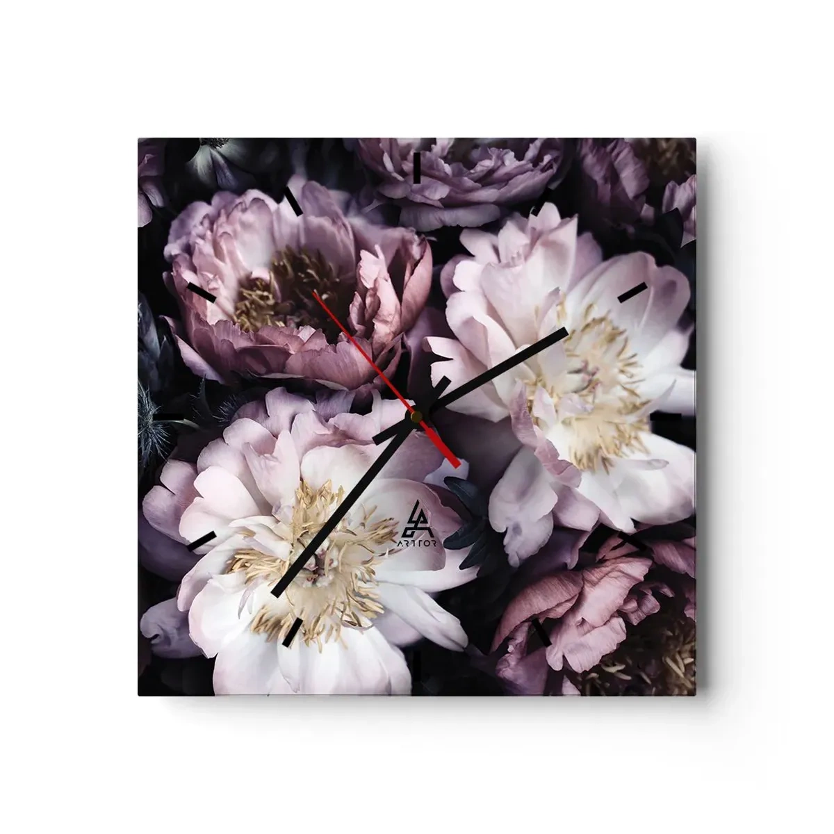 Orologio da parete - Orologio in Vetro - Fiori in delicate tonalità pastello - 30x30cm - Bouquet nel vecchio stile - Decorazione murale moderna per soggiorno e camera da letto ARTTOR