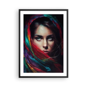 Poster in cornice nera - Ritratto di una donna con una sciarpa colorata - 50x70cm - Mistero dagli occhi verdi - Decorazione murale moderna per soggiorno e camera da letto ARTTOR