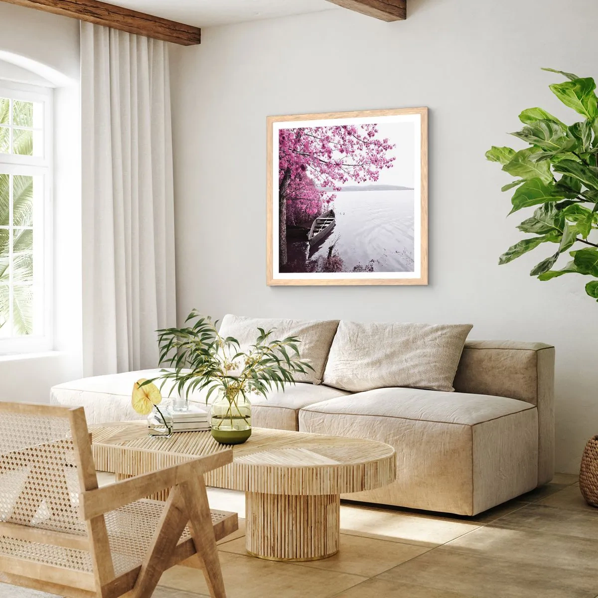 Poster in cornice rovere chiaro - Nel silenzio rosa - 60x60 cm