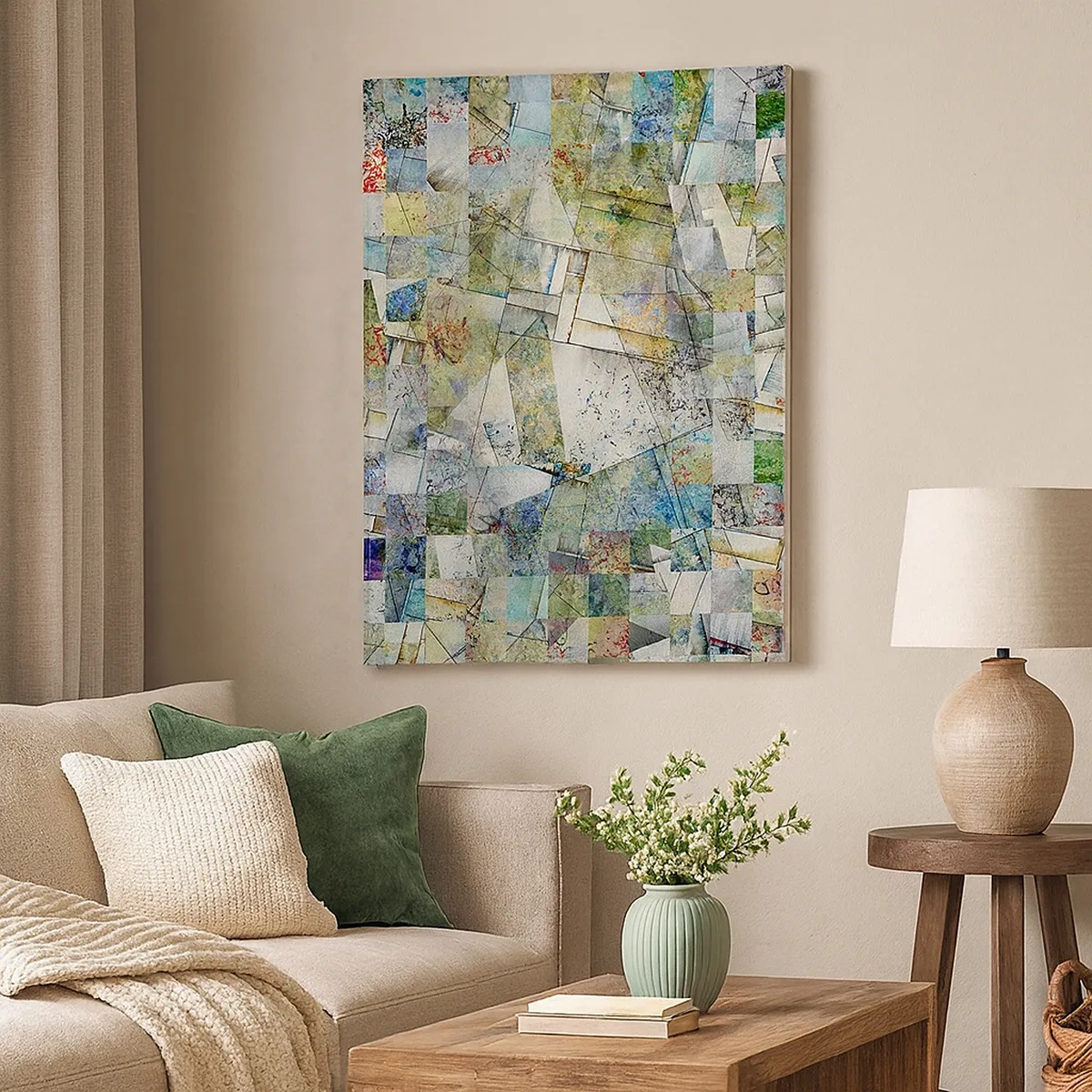 Quadro su tela - Stampe su Tela - Astrazione colorata con forme e linee geometriche - 50x70cm - Rimpasto geometrico - Decorazione murale moderna per soggiorno e camera da letto ARTTOR