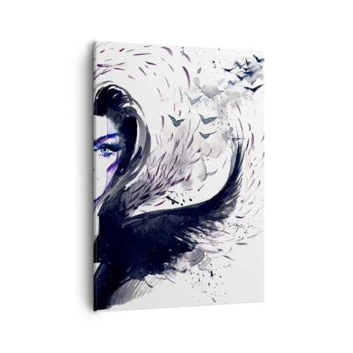 Quadro su tela - Stampe su Tela - Volto astratto con elementi contrastanti e motivo ad ala - 50x70cm - Bella e demoniaca - Decorazione murale moderna per soggiorno e camera da letto ARTTOR