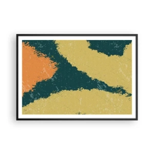 Poster in cornice nera - Punti astratti nei colori terrosi e verdi - 100x70cm - Astrazione: movimento lento - Decorazione murale moderna per soggiorno e camera da letto ARTTOR