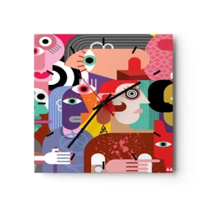 Orologio da parete - Orologio in Vetro - Astrazione colorata con facce geometriche - 30x30cm - Mi manda Picasso - Decorazione murale moderna per soggiorno e camera da letto ARTTOR