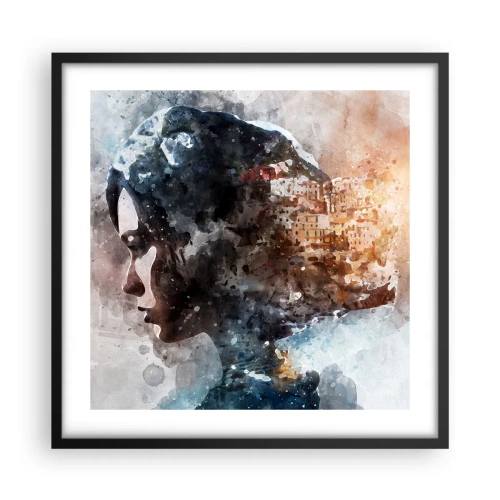 Poster in cornice nera - Racconto su una ragazza con città sullo sfondo - 50x50 cm