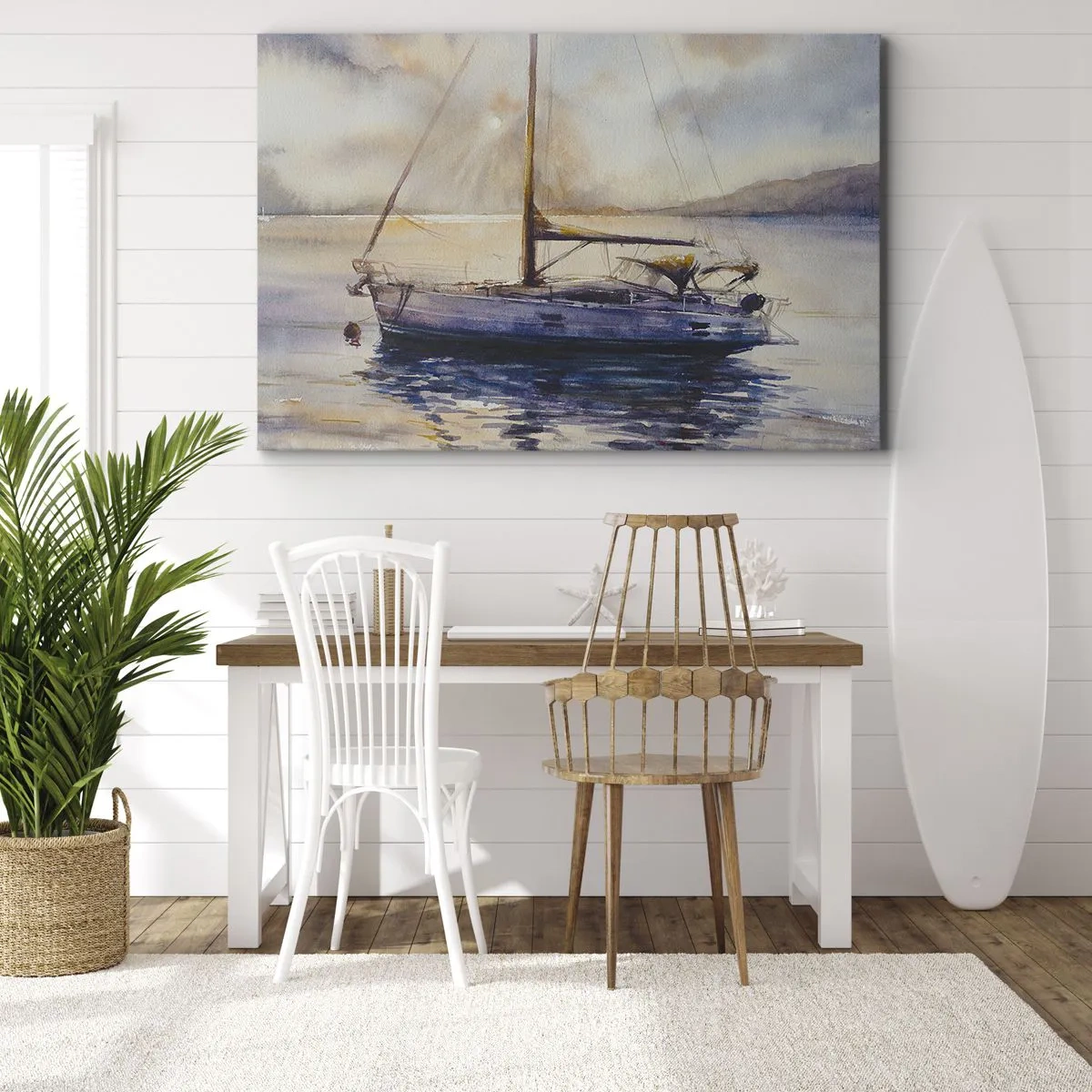 Quadro su tela - Stampe su Tela - Uno yacht su un mare calmo al tramonto - 120x80cm - La sera nel golfo - Decorazione murale moderna per soggiorno e camera da letto ARTTOR
