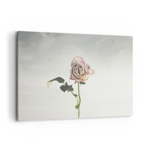 Quadro su tela - Stampe su Tela - Una rosa delicata contro un cielo luminoso con uccelli che volano - 120x80cm - Il benvenuto alla primavera - Decorazione murale moderna per soggiorno e camera da letto ARTTOR