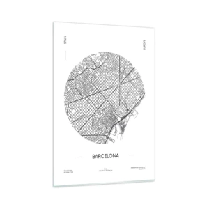 Quadro su vetro - Una mappa di Barcellona in stile minimalista in bianco e nero - 80x120cm - Anatomia di Barcellona - Decorazione murale moderna per soggiorno e camera da letto ARTTOR