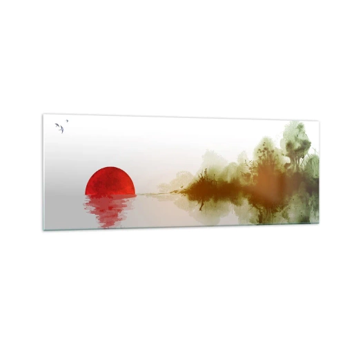 Quadro su vetro - Tramonto astratto su un lago con riflesso - 140x50cm - Promessa di pace - Decorazione murale moderna per soggiorno e camera da letto ARTTOR