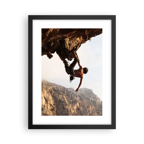 Poster in cornice nera - Il mondo ristretto in una mano sul bordo del masso - 30x40 cm