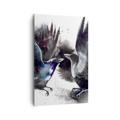 Quadro su tela - Stampe su Tela - Corvi artistici in una composizione dinamica ad acquerello - 80x120cm - Corvi imperiali - Decorazione murale moderna per soggiorno e camera da letto ARTTOR