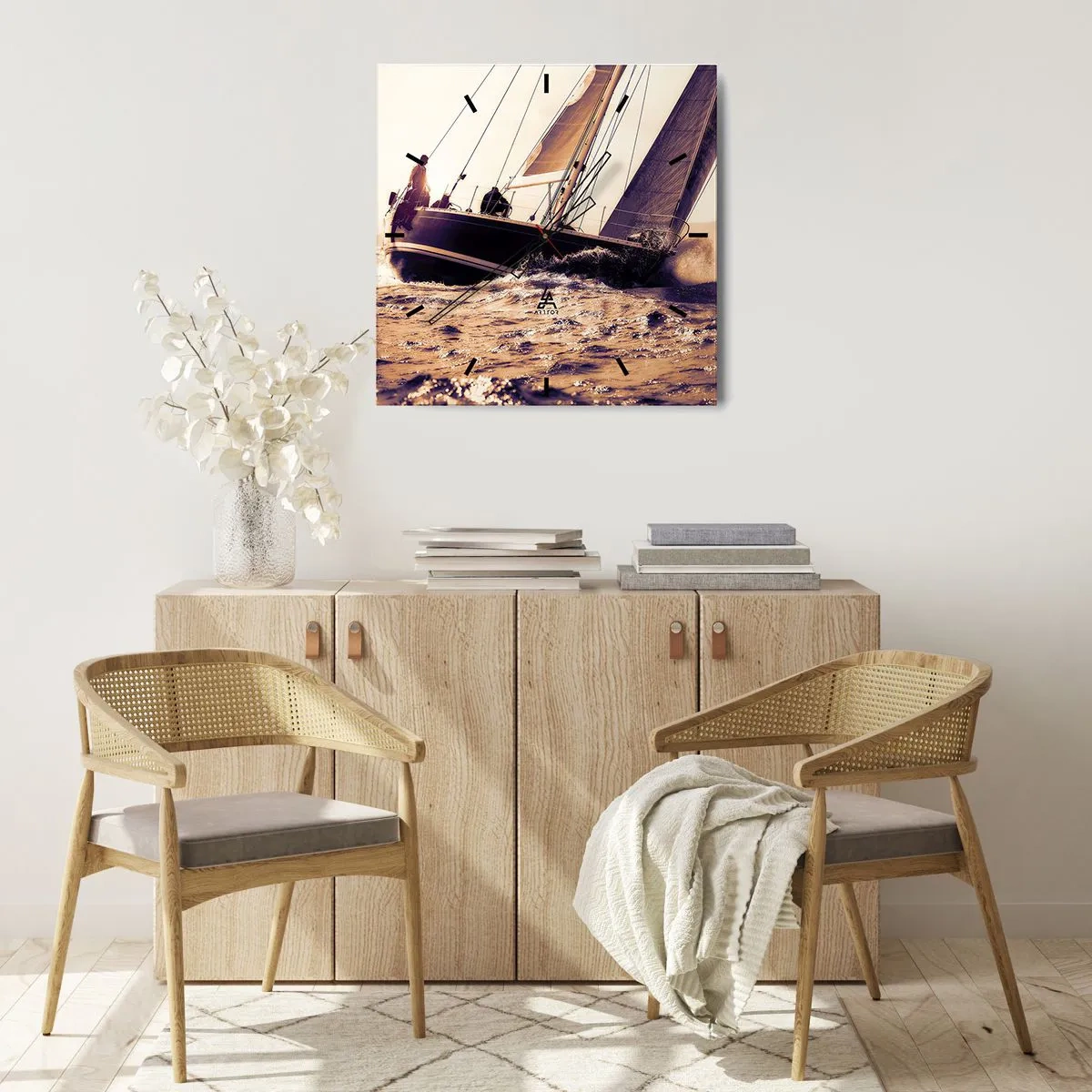 Orologio da parete - Orologio in Vetro - Uno yacht in mare in tempesta alla luce del sole al tramonto - 30x30cm - Naviga, marinaio - Decorazione murale moderna per soggiorno e camera da letto ARTTOR